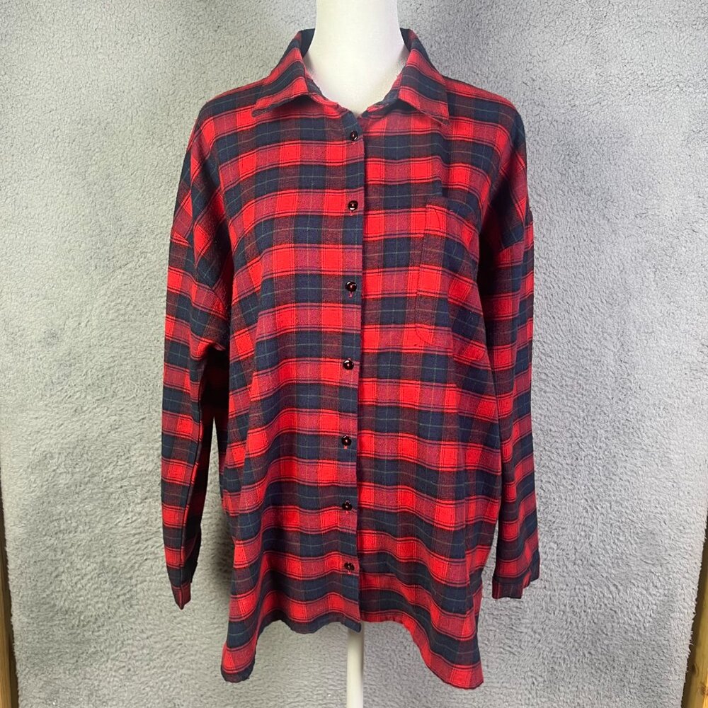 Umgee USA Top Womens Small Red Plaid Embroidered Flannel Button Aztec Western - Picture 2 of 9